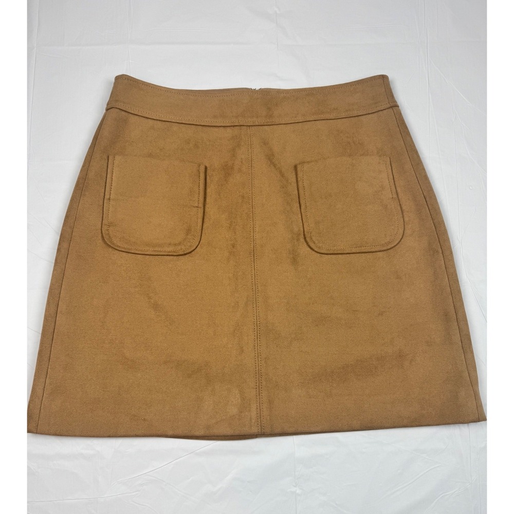 Loft Faux Suede Mini Skirt Brown Camel Tan A-Line Front Pockets Size 6 Festival